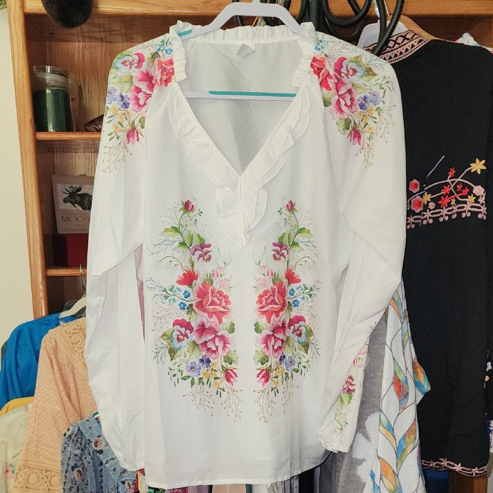 Elegant Floral White Blouse